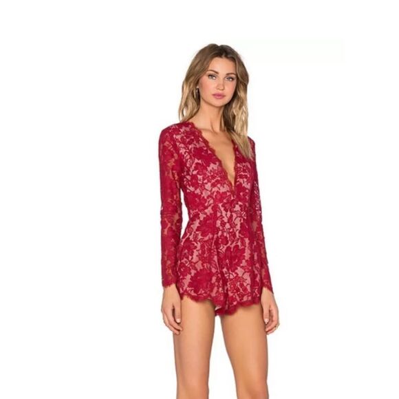 NBD X Revolve Built To Last Burgundy Lace Romper Size XS NWOT - Picture 1 of 7